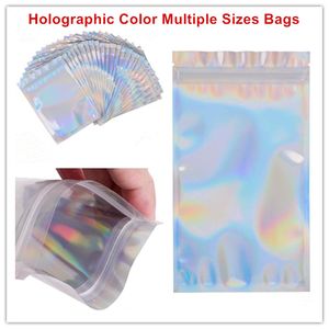 Sac refermable couleur holographique, plusieurs tailles, sacs anti-odeur, pochette en aluminium, emballage plat à fermeture éclair, nouvel arrivage