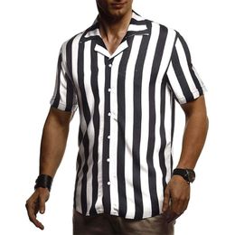 NOUVEAU ARRIVE Men d'été Summer Black and White Striped Souche Shirt Male Male Fashion Hot Casual Casual Patchwork Chlouse Outfits 273k