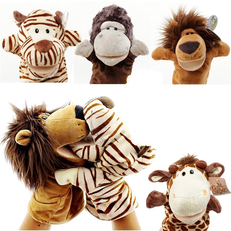 Najnowszy Arrival Plush Animal Hand Puppets Cute Tiger Cow Sheep Lion Królik Monkey Toy Kid Dzieci Prezent 1007 x2