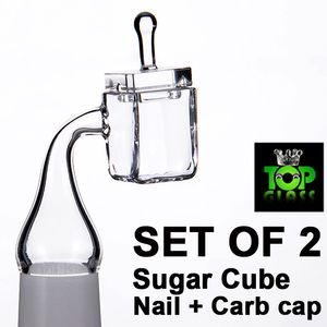 Ongles Banger en forme de cube de sucre en quartz pur avec 10 capuchons de carburateur carrés à joint givré/transparent de 14,4 à 18,8 mm ENSEMBLE DE 2 !