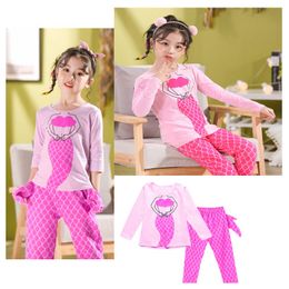 Conjuntos de pijamas de algodón para niña bebé 2-10T Niños de dibujos animados Sirena Diseñador Ropa para el hogar Niños lindos Tops + Pantalones = 2PCS / Set