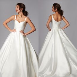 Date robe de bal Grace Philips robes de mariée Spaghetti sans manches Satin froncé robes de mariée balayage Train robe de mariée