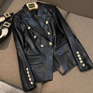 BA021 Mais recente blazer de designer de moda barroca jaqueta feminina leão botões de metal blazer de couro sintético casaco externo