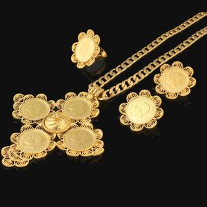 Nieuwste Big Size Cross Ethiopische Bruiloft Habesha Sieraden Sets Voor Vrouwen Gold Filled Cross Sieraden Afrikaanse Bruids Sieraden Sets H1022