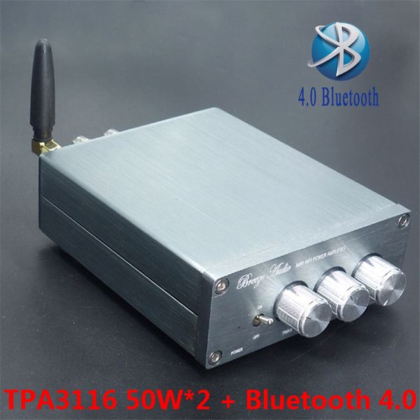 Freeshipping Plus récent BL10A TPA3116 Bluetooth 4.0 Hifi Audio Amplificateur de puissance numérique 50W + 50W 24V Terminé Amplificador Home AMP Sliver