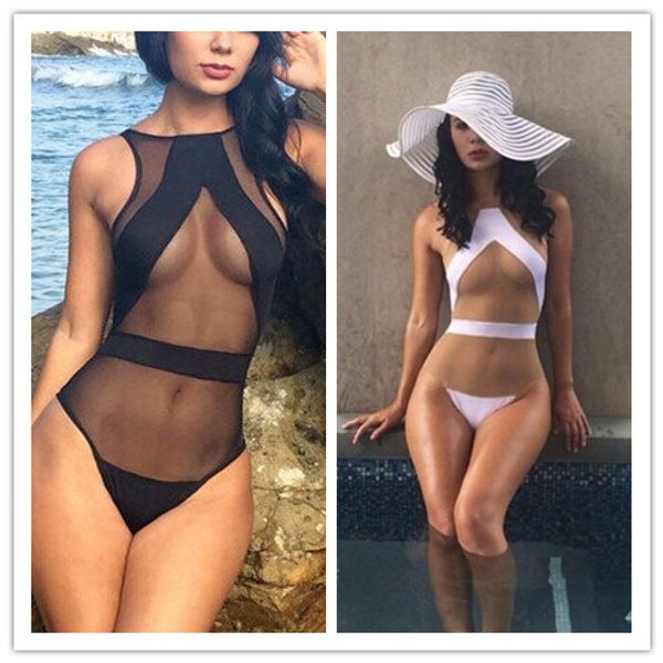 Date noir et blanc une pièce maillots de bain Sexy maille Bikini Vintage maillot de bain maillot de bain S M L livraison gratuite