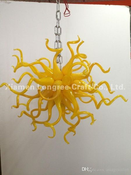 Le plus nouveau lustre jaune en verre soufflé lumière Style Chihuly verre à faire soi-même ampoule LED longue chaîne lustre moderne pour la décoration de la chambre