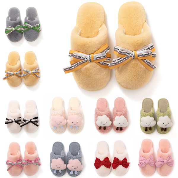 Las más nuevas zapatillas de piel de invierno Bowknot para mujer, toboganes de nieve amarillos, rosados y blancos, moda para interiores y exteriores, zapatillas peludas para niñas, zapatos suaves y cómodos