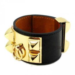 Nieuwste Armbanden Vier Klinknagels Brede Lederen Armbanden Vrouwen Mannen Goud Zilver CDC Punk Breedte 3 8 cm Armband Fijne Jewelry2887