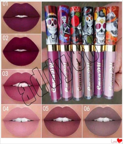 La más nueva marca de maquillaje CmaaDu Matte 6 colores lápiz labial líquido brillo de labios y lápices labiales Tupe de calavera duraderos 1322990