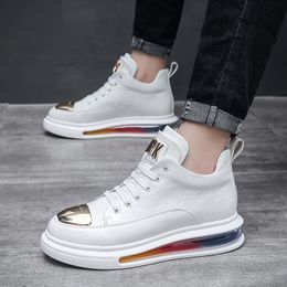 Newest Brand Spring Designer Men Metal Plate Air Leather High Tops Shoes Causal Flats Moccasins Punk Rock Sneakers