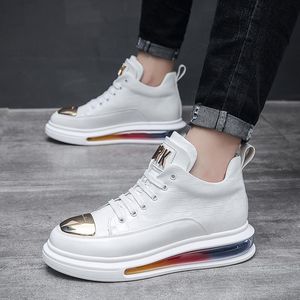 Nieuwste merk Spring Designer Men Metal Plate Air Leather High Tops Schoenen Causale flats mocassins punk rock sneakers