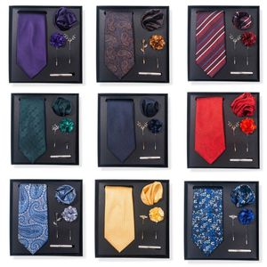 Ensemble de cravates en Polyester de styliste, écharpe carrée, pince à cravate, fleur de poitrine, ensemble de cravates, costume de mariage d'affaires, boîte-cadeau, nouvelle collection