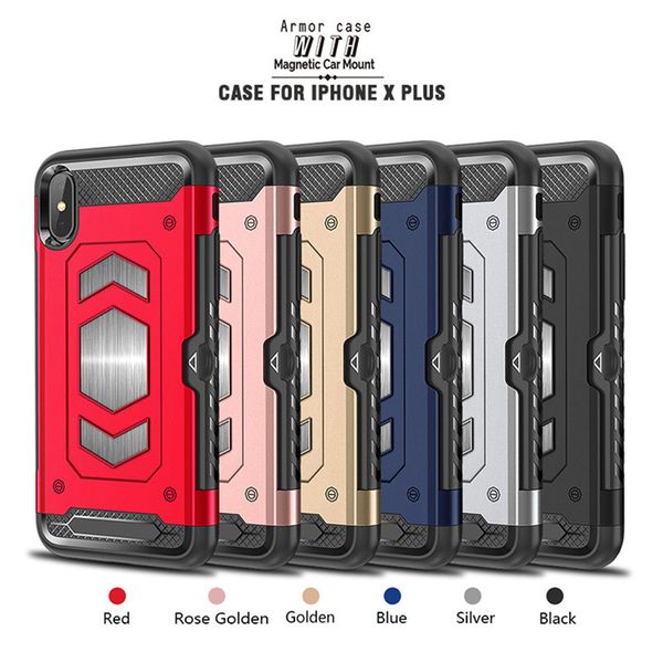 Le plus récent étui de téléphone portable magnétique de voiture pour iPhone X 8 7 Plus porte-carte de protection support anti-vibration couverture armure peinture Samaung S9 S8