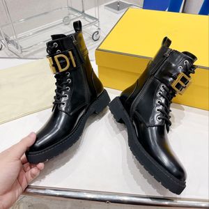 Casual Martin Boots Metalen gesp damesschoenen luxe ontwerpers rits chunky platform Enkellaarsjes Echt leer veter dames gevechtslaars 35-42