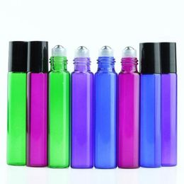 Les plus récentes bouteilles de rouleaux en verre colorées de 10 ml sur le marché !!! Bleu rouge violet vert rouge 10 ml en acier inoxydable bouteilles de parfum gratuits d woqb