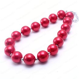 Nieuwste Kerst Baby Kid Chunky Ketting Solid Red Pearl Girl Kids Bubblegum Chunky Bead Ketting Kinderen Sieraden