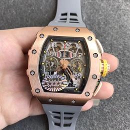 nieuwste chronograaf mannen kijken stalen koolstof keramiek 50,5 mm 11-03 kV max kwaliteit skelet wijzerplaat 7750 automatische sportheren horloges horloge rubberriem rose goud