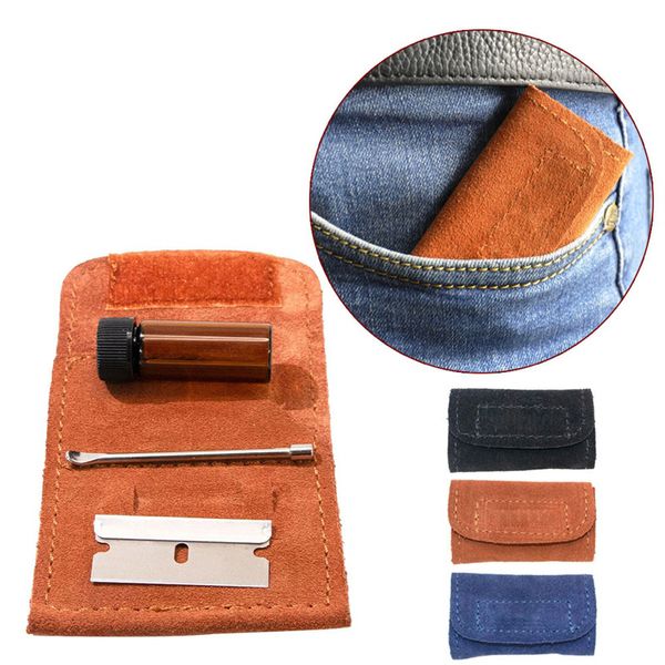 Date Coloré En Cuir Snuff Snorter Sniffer Fumer Sac De Rangement Portable Pack Tabac Poche Cuillère Bouteille En Verre Conteneur Gâteau Chaud