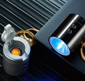 Nieuwste kleurrijke metalen multifunctionele USB-aanstekers droge kruiden tabak sigaretten rokenhouder sleutelhangers LED zaklamp lichter