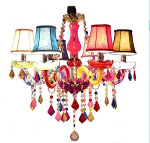 Vente Flash Lustre en cristal lampes 6/8/12/15/18 plafonnier luminaire en tissu abat-jour multicolore chambre d'enfants Art décor cristal suspension