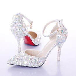nieuwste crystal rhinestone Glanzende hoge hak vrouwelijke dame Vrouwen Bruids Avond Prom Party club Bar Bruiloft Bruidsmeisje schoenen243O
