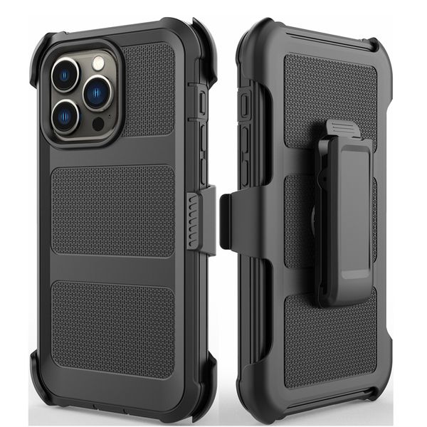 Les plus récents étuis de protection Defender pour iPhone 15 Pro Max 14 Plus 13 Samsung Galaxy A15 5G S24+ S23 FE PC TPU Housse robuste avec clip ceinture Style filet menthe