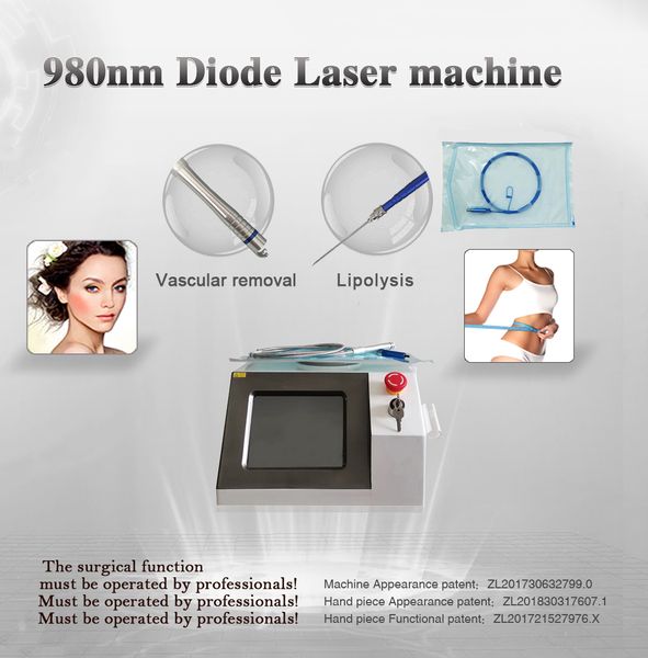 Nouvelle conception 980nm Spider Vein Removal Diode Laser Liposuccion Machine Fat Burning Dissolution Lipolyse Lifting Beauté Dispositif f