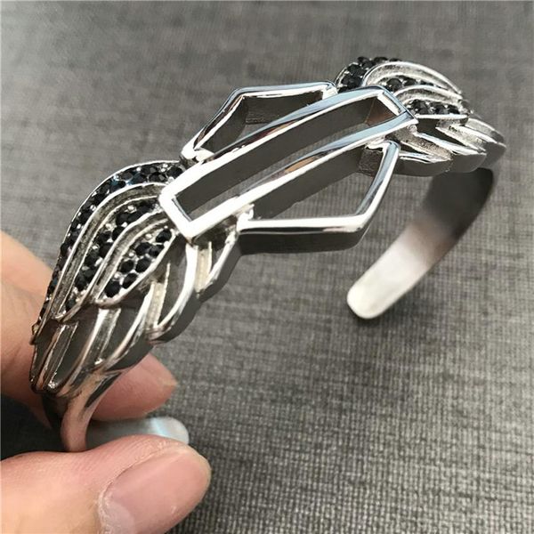 Bracelet de motard en cristal noir, nouveau Design, en acier inoxydable 316L, bijoux à la mode pour femmes et filles, Style motard, ailes, 2895