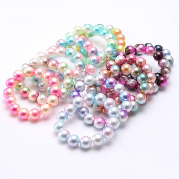 Bracelet en perles de couleur arc-en-ciel pour enfants, nouveau Design à la mode, belle Imitation de perles, bijoux pour enfants et filles