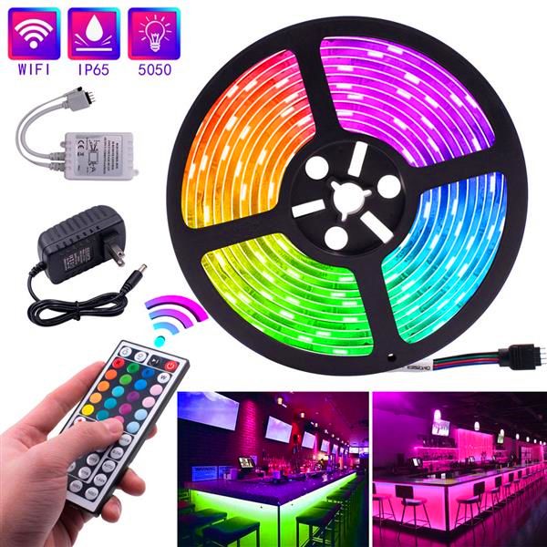 Nouvelle conception en plastique 150-LED 12V-5050 RGB IR44 ensemble de bandes lumineuses avec télécommande IR (plaque de lampe blanche) livraison gratuite