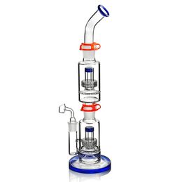 Zwarte waterpijp dubbele perc bong dab rig met drie verwijderbaar stuk kopige glazen bongbongboot waterpijp met 18 mm gewrichtsbanger