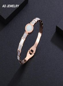 Nieuwste designer trapezoïde roestvrijstalen bangle rosé goudarmband sieraden met witte strass 2858902