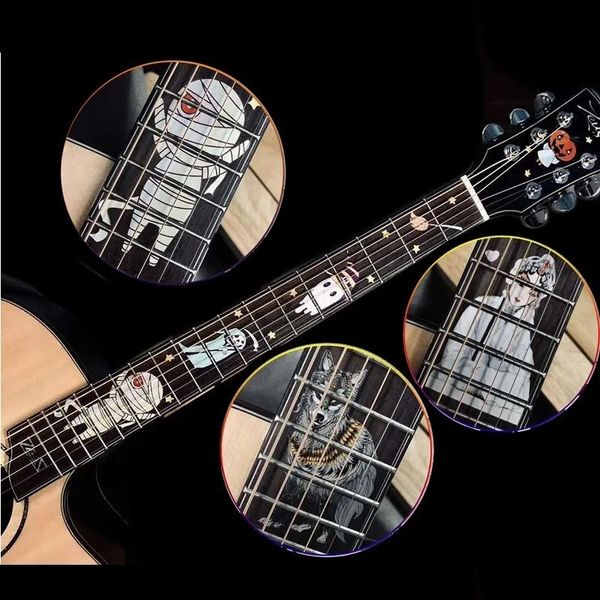 La guitarra más reciente de la guitarra de la guitarra del diapasón de diapasón Halloween Wolf Peking Opera Guitarra Fret Sticker Decal Guitar Accessors