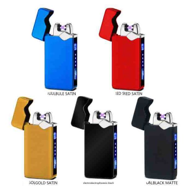 Le plus récent briquet à double arc avec lumière USB coupe-vent impulsion cigarette rechargeable briquets électroniques pour fumer outils 5 styles choisir