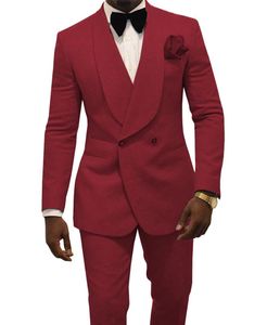 Double Bourgogne à double boutonnage Bourgogne Paisley Paisley Tuxedos Châle Hommes Convient à 2 pièces Mariage / Blazer / Dîner Blazer (veste + pantalon + cravate) W755