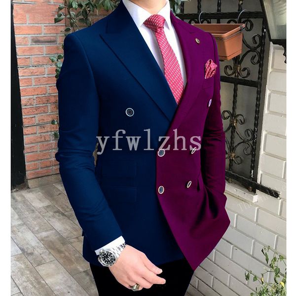 Date Double Boutonnage Garçons D'honneur Deux Couleurs De Mariage Marié Tuxedos Hommes Costumes Mariage / Bal / Dîner Meilleur Homme Blazer (Veste + Cravate + Pantalon) T107