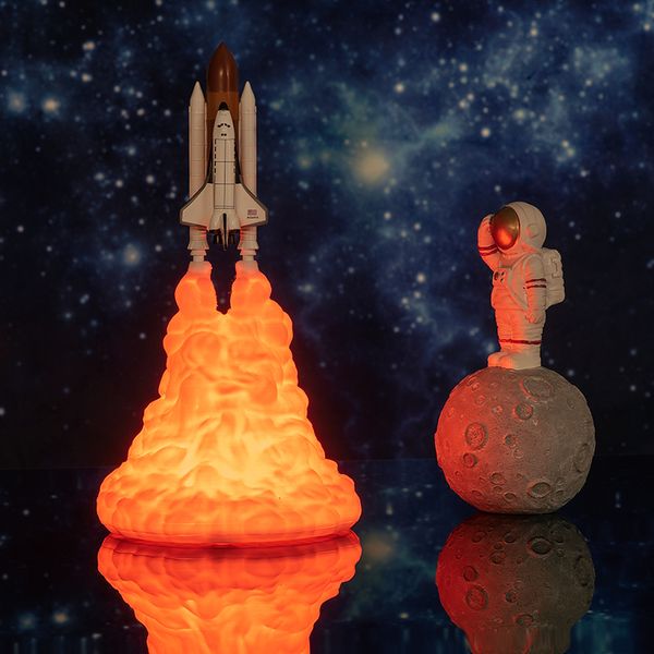 Date Dropshipping 3D Print Navette Spatiale Lampe Rechargeable Veilleuse Pour Les Amoureux De L'espace Lune Lampe Comme Décoration De La Chambre 201028