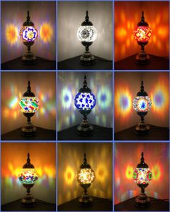 Las más nuevas lámparas de mesa decorativas E14 con mosaico de vidrio incrustado a mano para dormitorio y sala de estar de estilo mediterráneo, lámparas turcas 3234748