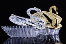 Nieuwste Europese stijlen Acryl Silver Swan Zoete bruiloft Gift Joodly Candy Box Candy Gift Boxes Wedding Gunders 7530759