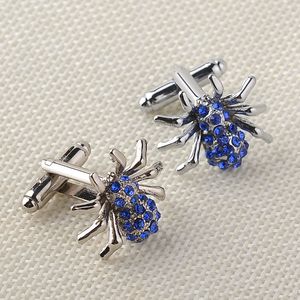 Nieuwste mode blauwe kristal spider manchetknopen voor mannen van hoge kwaliteit mannelijke Franse shirt manchetbanden voor herenjuwelencadeau