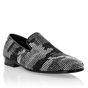 Date Design De Mode Hommes À La Main Spike Noir Argent Gris Mocassins Piste Brillant Rivets Partie De Mariage Argent