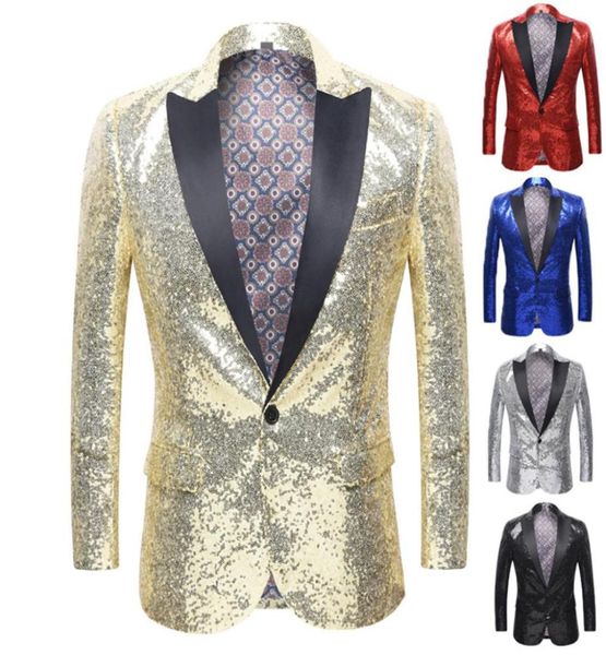 Date mode hommes paillettes Blazer fête spectacle élégant solide costume Blazer affaires de mariage en plein air veste hauts Blouse 4545705