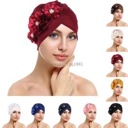 Nouveau chapeau de fleur indien Turban femmes plissé chimio casquette musulman Hijab perte de cheveux tête écharpe couverture bonnets Bonnet Turbante