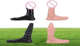 El más nuevo diseño de pie enorme consolador realista con mano doble puño consolador masturbador femenino enorme tapón anal cuentas juguetes sexuales para parejas Y2670528