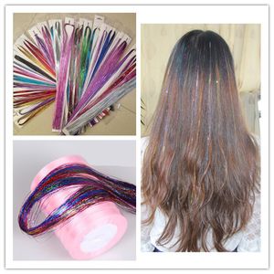 Hair Extensions pruik bundel goud draad heldere zijde kleurrijke no trace haren knipperende kleur markeert accessoires