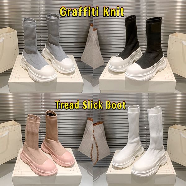 Le plus récent Graffiti Knit Tread Slick Boot blanc noir argent rose femmes designer chaussures de sport top haute plate-forme femmes baskets mode formateurs EUR 35-40