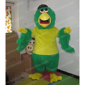 Le plus récent costume de mascotte de perroquet vert, tenue unisexe de carnaval, fête d'anniversaire de Noël, festival en plein air, accessoires promotionnels pour femmes et hommes