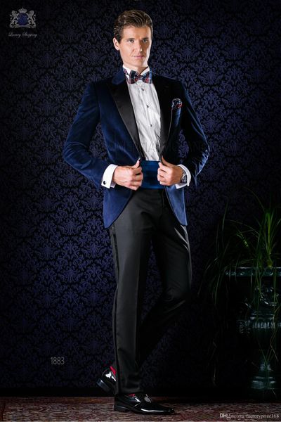 Le plus récent Groomsmen Peak Lapel One Button (Veste + Pantalon + Cravate + Ceinture) Groom Tuxedos Groomsmen Meilleur Costume Homme Costumes De Mariage Pour Hommes Époux