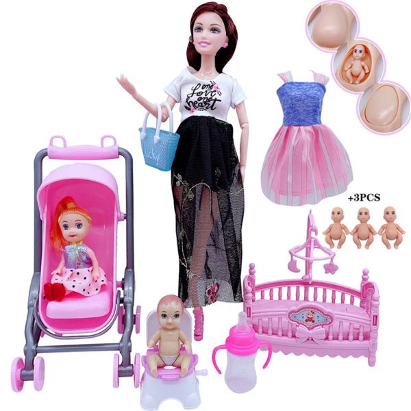 Accesorios de muñecas hechos a mano más recientes de muñecas Baby Mom, Mamá embarazada, Dama para Barbie Juego de Navidad, regalo de cumpleaños de Navidad, juguete para niños